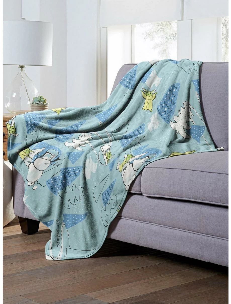 Bedroom Star Wars The Mandalorian Winter Wonderland Throw Blanket - Image 3